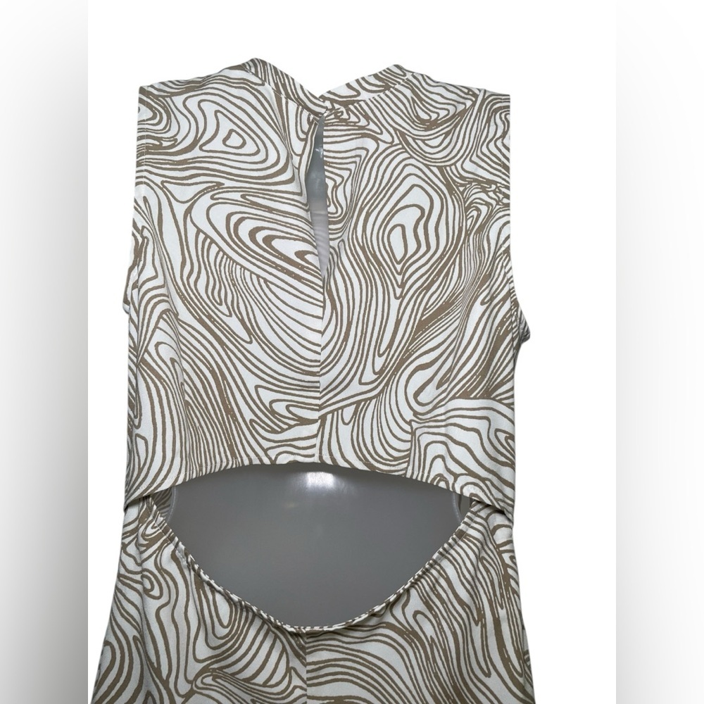 Open Edit White & Tan Swirl Print Open Back Shift… - image 5